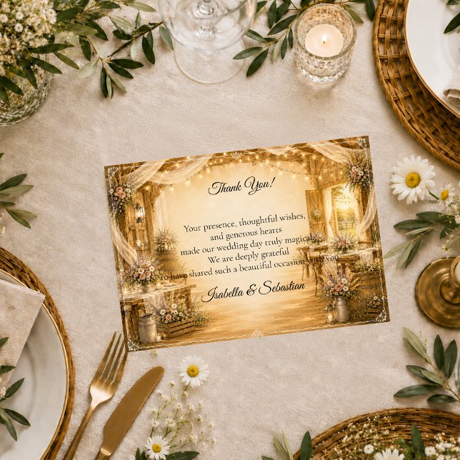 Tarjeta De Agradecimiento Boda rústica en granero interior (Subido por el creador)