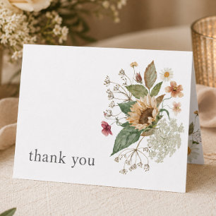 Tarjeta De Agradecimiento Boda Rústica Floral Girasol Flor Silvestre