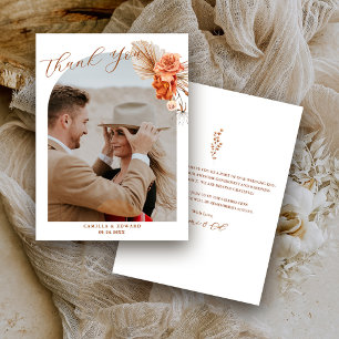 Tarjeta De Agradecimiento Boda rústica floral naranja quemada bohemio