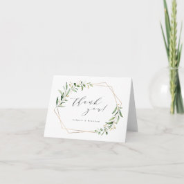 Tarjeta De Agradecimiento Boda rústica geométrica de verde moderno dorado