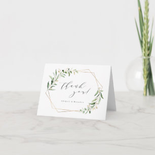 Tarjeta De Agradecimiento Boda rústica geométrica de verde moderno dorado