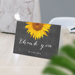 Tarjeta De Agradecimiento Boda Rústica Girasoles País Pizarra
