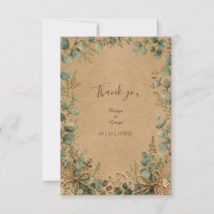 Tarjeta De Agradecimiento Boda rústica kraft eucalipto encaje 