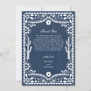 Tarjeta De Agradecimiento Boda Rústica Mexicana Papel Picado Bodas Azul