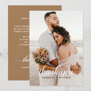 Tarjeta De Agradecimiento Boda Rústica Moderna Elegante Marrón Foto