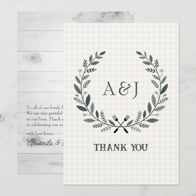 Tarjeta De Agradecimiento Boda Rústica Monograma I Do BBQ (Anverso / Reverso)