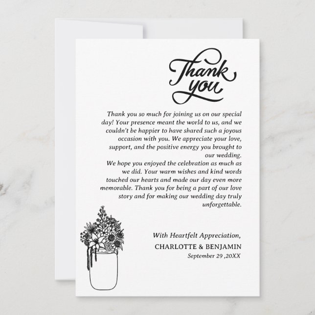 Tarjeta De Agradecimiento Boda Rústica Personalizada (Anverso)