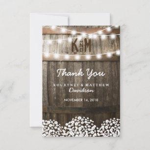 Tarjeta De Agradecimiento Boda rústica por campo   Cadena de luces