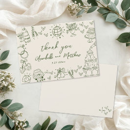Tarjeta De Agradecimiento Boda rústica verde vintage dibujada a mano