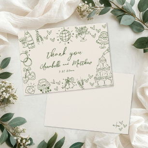 Tarjeta De Agradecimiento Boda rústica verde vintage dibujada a mano