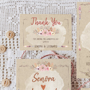 Tarjeta De Agradecimiento Boda Rústico Boho Floral Kraft