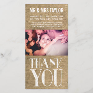 Tarjeta De Agradecimiento Boda Rústico Burlap Gracias Cartas Fotográficas