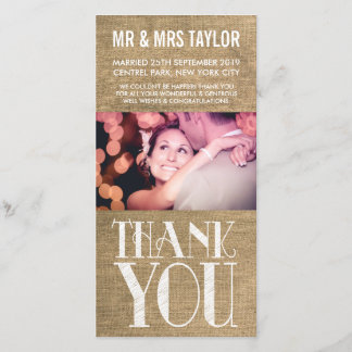 Tarjeta De Agradecimiento Boda Rústico Burlap Gracias Cartas Fotográficas