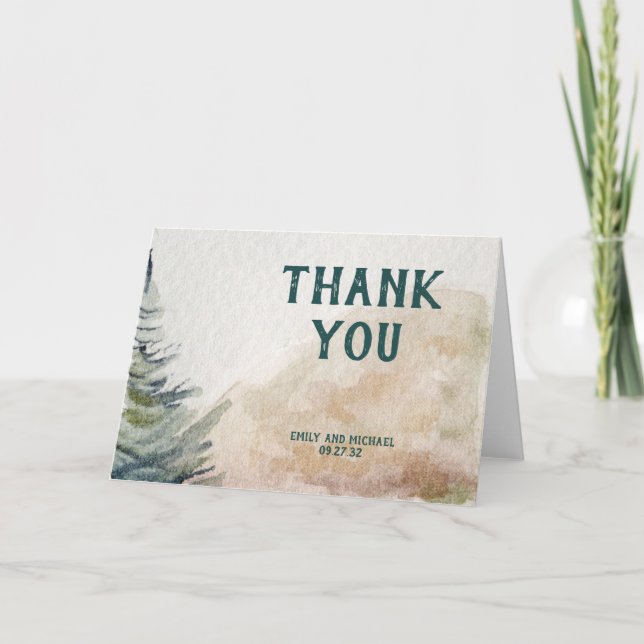 Tarjeta De Agradecimiento Boda Rústico de Arbor Evergreen (Anverso)