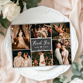 Tarjeta De Agradecimiento Boda Rústico de Collage de fotos múltiple