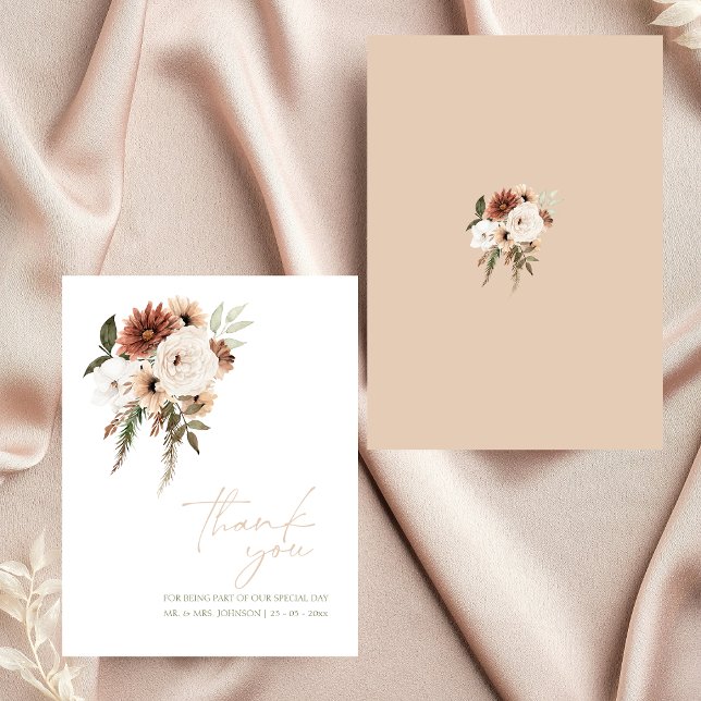 Tarjeta De Agradecimiento Boda Rústico de Floral Verde Oleícola (Elegant Peach Olive Green Floral Wedding Thank You Card)