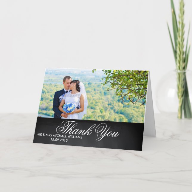 Tarjeta De Agradecimiento Boda Rústico de Guión Blanco Gracias (Anverso)