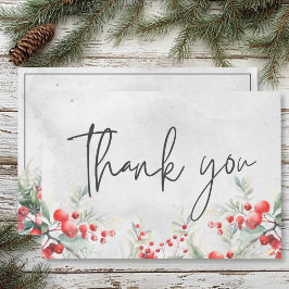 Tarjeta De Agradecimiento Boda Rústico de Invierno Holly y Pine