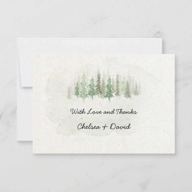 Tarjeta De Agradecimiento Boda rustico de la selva de pino (Anverso)