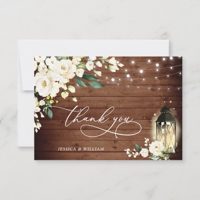 Tarjeta De Agradecimiento Boda Rústico de Linternas de Madera de Rústico Ros (Anverso)