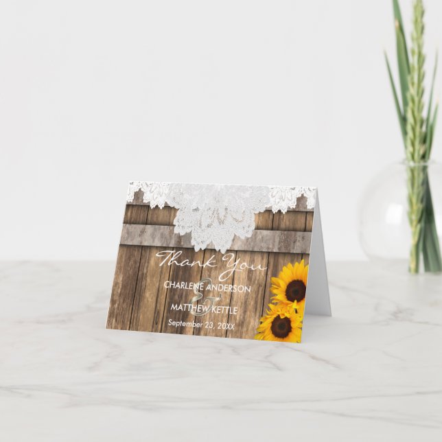 Tarjeta De Agradecimiento Boda Rústico de Madera y Lace - Gracias (Anverso)
