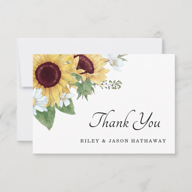 Tarjeta De Agradecimiento Boda Rústico de Sunflowers (Anverso)