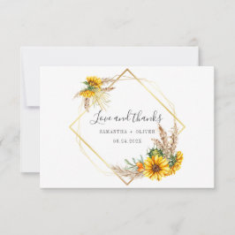 Tarjeta De Agradecimiento Boda Rústico del girasol de color de agua