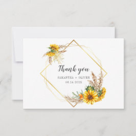 Tarjeta De Agradecimiento Boda Rústico del girasol de color de agua