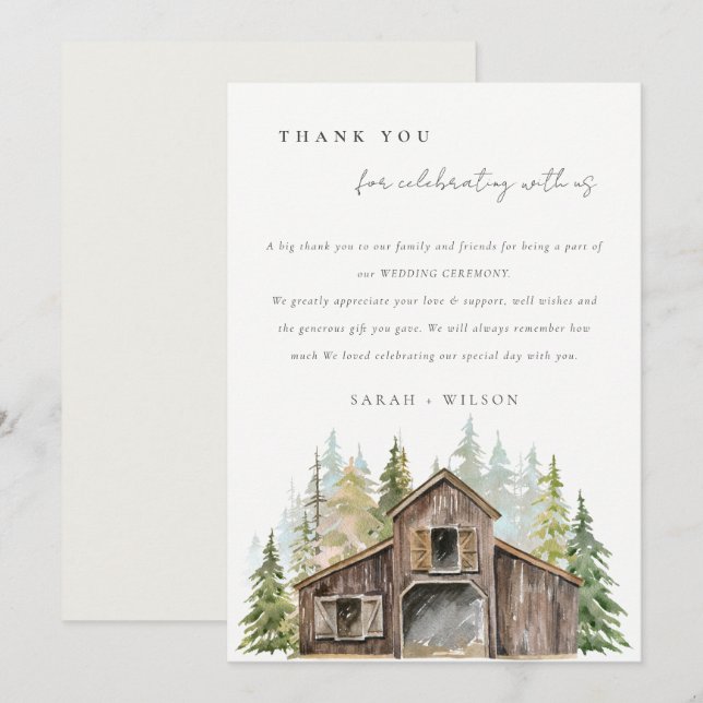 Tarjeta De Agradecimiento Boda Rústico Elegante del Bosque Pine Woods (Anverso / Reverso)