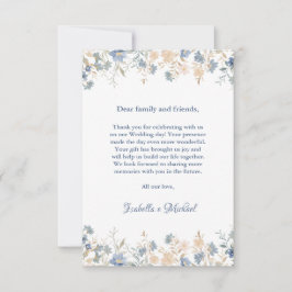 Tarjeta De Agradecimiento Boda rústico floral Boho azul y beige