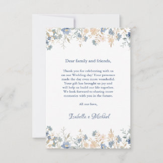 Tarjeta De Agradecimiento Boda rústico floral Boho azul y beige