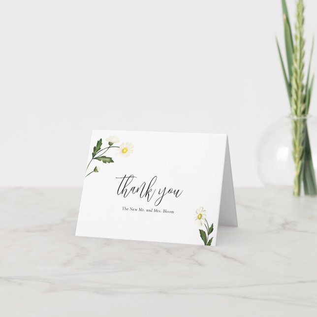 Tarjeta De Agradecimiento Boda Rústico Floral de margarita blanca (Anverso)