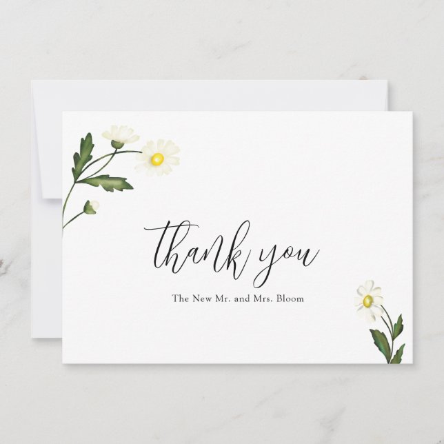 Tarjeta De Agradecimiento Boda Rústico Floral de margarita blanca (Anverso)