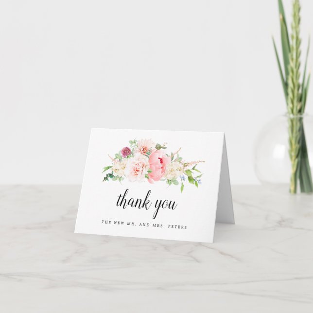 Tarjeta De Agradecimiento Boda Rústico Floral Rosa (Anverso)