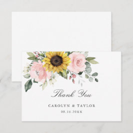 Tarjeta De Agradecimiento Boda Rústico Floral Rosa Rubor Sunflowers