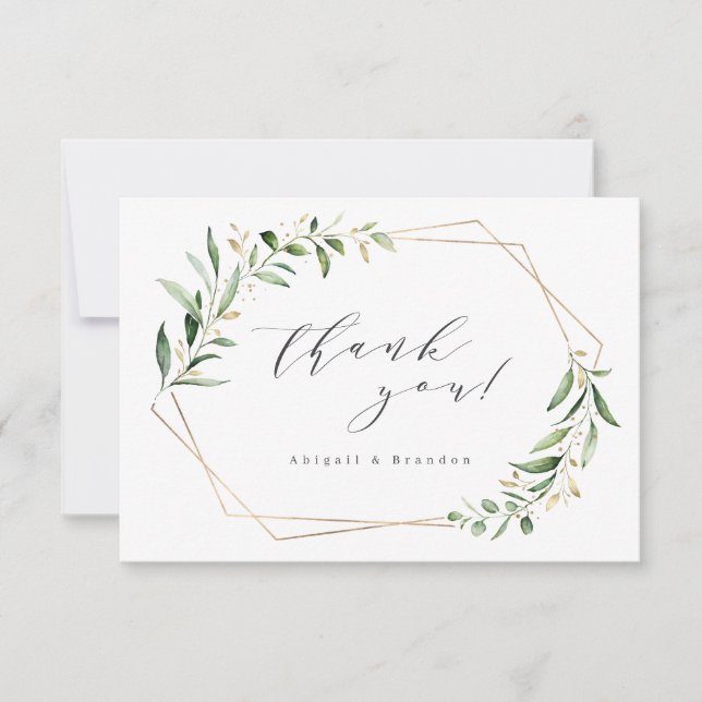 Tarjeta De Agradecimiento Boda Rústico Geométrico de Oro de Verdemia Moderna (Anverso)