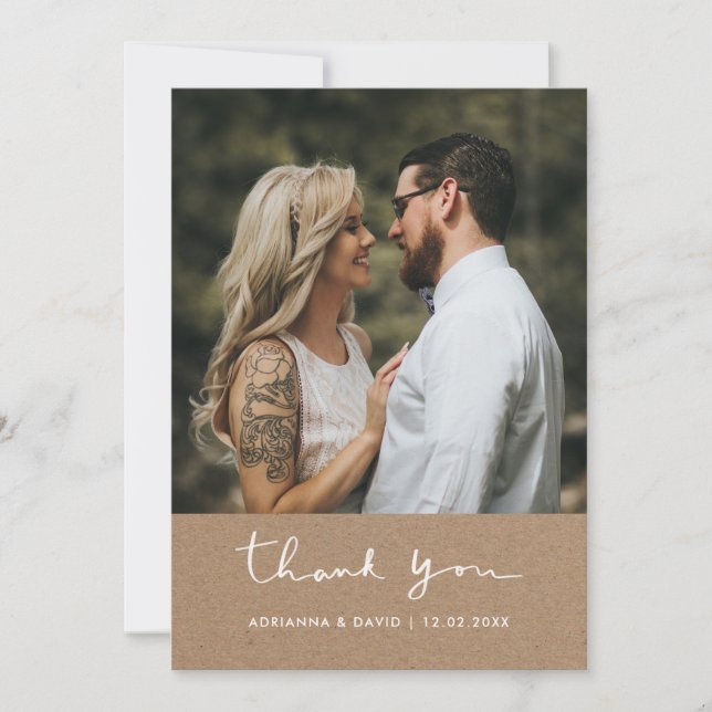 Tarjeta De Agradecimiento Boda Rústico Gracias Kraft Paper (Anverso)
