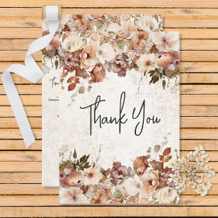 Tarjeta De Agradecimiento Boda Rústico Neutral de caída floral rosa