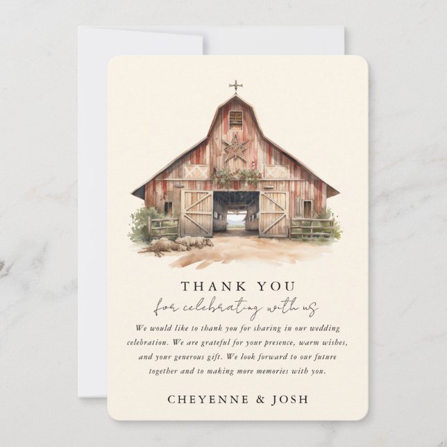 Tarjeta De Agradecimiento Boda Rústico Occidental Moderno. Gracias. (Anverso)
