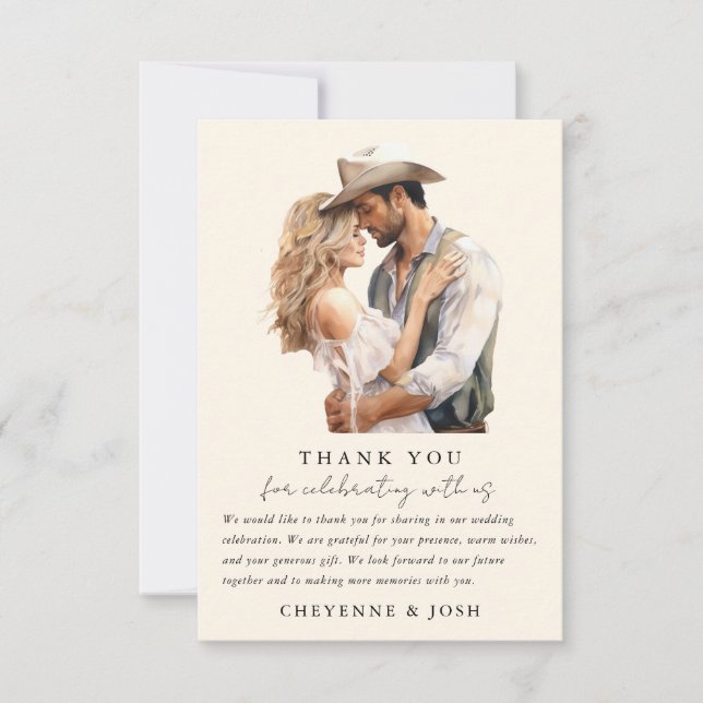 Tarjeta De Agradecimiento Boda Rústico Occidental Moderno. Gracias. (Anverso)