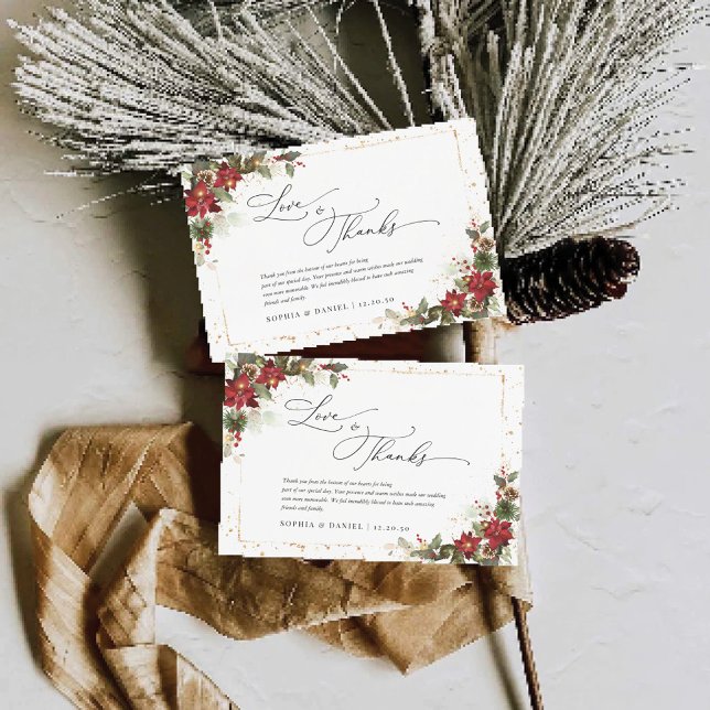 Tarjeta De Agradecimiento Boda Rústico Pine Poinsettia Gracias Cartas (Subido por el creador)