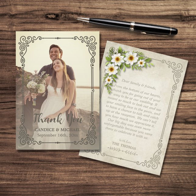 Tarjeta De Agradecimiento Boda Rústico Romántico Floral de margarita blanca (Subido por el creador)