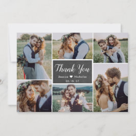 Tarjeta De Agradecimiento Boda Rústico Simple 6 Guión Collage de fotos
