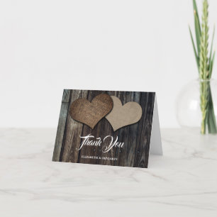 Tarjeta De Agradecimiento Boda Rústico Wood Burlap Hearts
