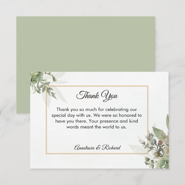 Tarjeta De Agradecimiento Boda Sage (Anverso / Reverso)