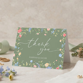 Tarjeta De Agradecimiento Boda salvaje de flores silvestres verde salvia