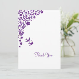 Tarjeta De Agradecimiento Boda Secret Garden Purple Floral Lovebirds