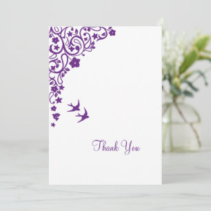 Tarjeta De Agradecimiento Boda Secret Garden Purple Floral Lovebirds