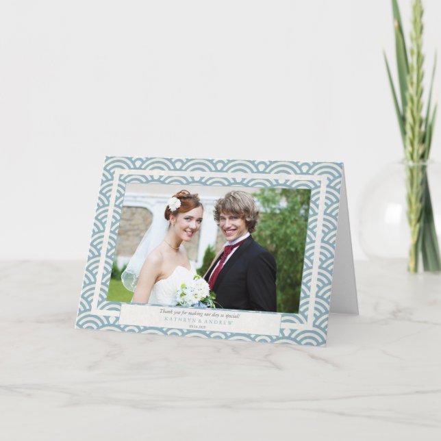 Tarjeta De Agradecimiento Boda Seigaiha Japonesa Agradecimiento/Texto Person (Anverso)