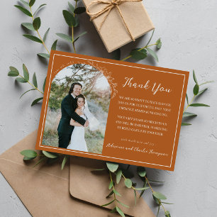 Tarjeta De Agradecimiento Boda Sencillez Floral Terracota Naranja 1